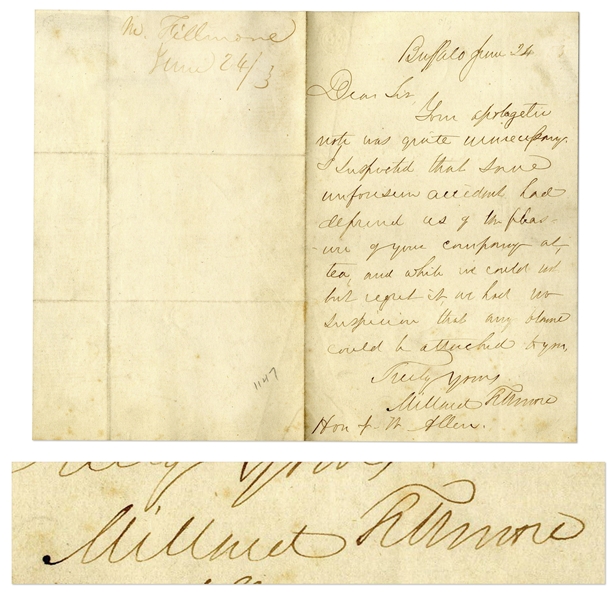Millard Fillmore Autograph Letter Signed, Graciously Excusing a Colleague's Absence